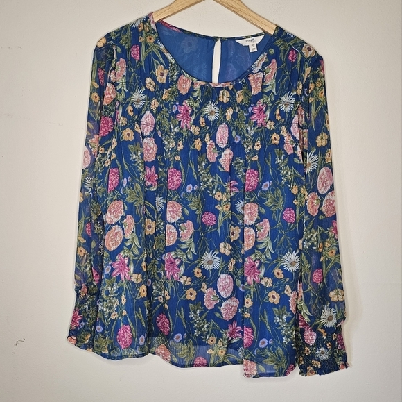Terra & Sky Blue Floral Long Sleeved l Oversized Shirt Size OX - Picture 2 of 5
